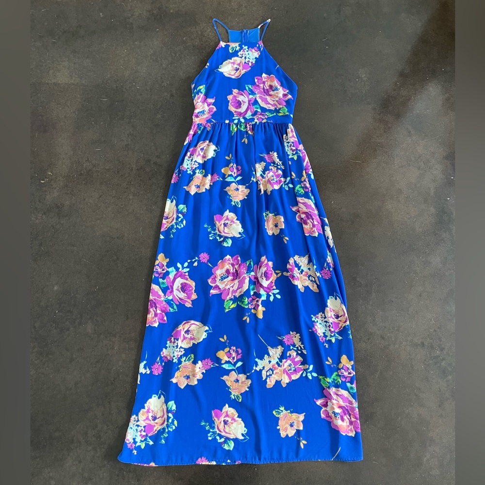 Blue floral maxi dress- size small